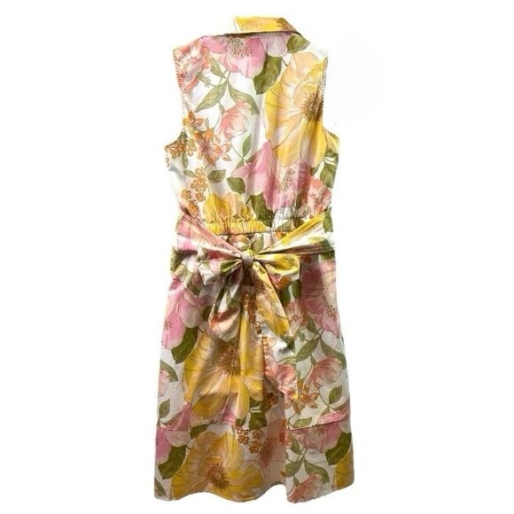 Chloe+Rene Womens Dress 100% Cotton Floral Print Tie Waist Sleeveless Boho Sz L - Picture 4 of 13